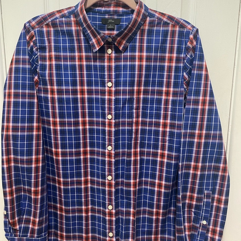 J. Crew Women's Blue and Red Plaid Button Down Shirt